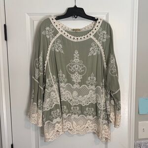Democracy Olive Green Lace Women's Blouse